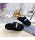 Black Fluffy Balenciaga Slides