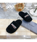 Black Fluffy Balenciaga Slides