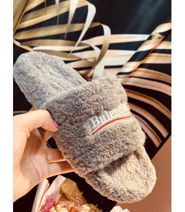 Grey Fluffy Balenciaga Slides