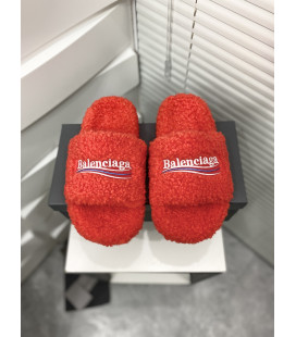 Red Fluffy Balenciaga Slides