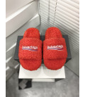 Red Fluffy Balenciaga Slides