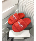 Red Fluffy Balenciaga Slides