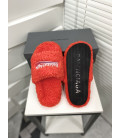 Red Fluffy Balenciaga Slides