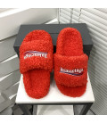 Red Fluffy Balenciaga Slides