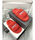 Red Fluffy Balenciaga Slides