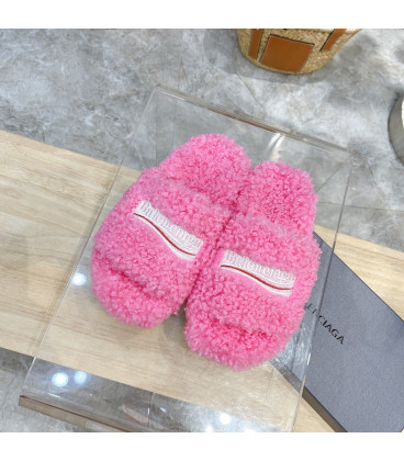 Pink Fluffy Balenciaga Slides