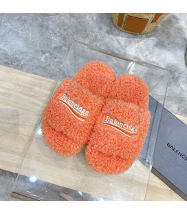 Orange Fluffy Balenciaga Slides