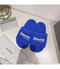 Blue Fluffy Balenciaga Slides