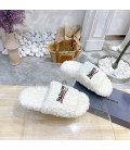 White Fluffy Balenciaga Slides